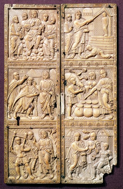 Diptychon, das die Wunder Christi zeigt, ca. 450-460 n. Chr. von Roman